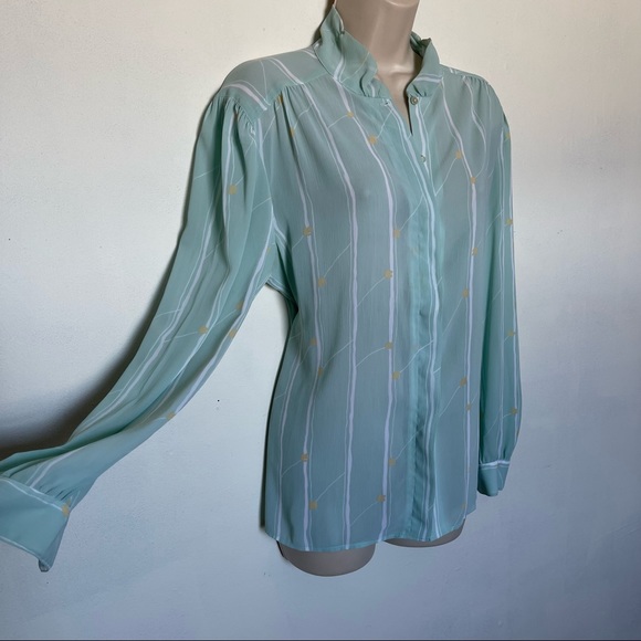 Vintage Secretary Geek Style Botton Down Blouse 14 (binWWW) - Picture 5 of 7